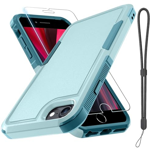 for iPhone 8/7/SE 2022 2020 Case,Military Grade Phone Cover,Mint Green | with Screen Protector+Wrist Lanyard Strap,Heavy Duty Shockproof Case for iPhone 8/7/SE 2nd 3rd 4.7 inch