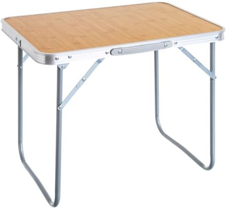 LOLAhome Mesa Plegable Camping, Mesa de Playa de 60x40x50 cm, Mesa de Acero y MDF, en Color Natural, Mesa pequeña de Picnic, Mesa Plegable Ligera, antivuelco y ocupa Poco Espacio.