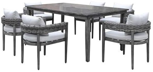 Calma Lux ® Tasman Essgruppe aus Aluminium und Spezialrattan in Handgebürsteter Ausführung inkl. Kissen, der Moderne Hingucker in Ihrem Garten oder auf dem Garnitur (Essgruppe für 6 Pers.)