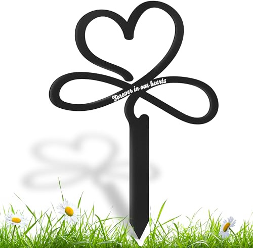 DIMARONGTON Forever in Our Hearts Cemetery Decorations for Grave, 9x12 Iron Memorial Plaque, Temporary Grave Markers for Mom, Dad, Son, Daughter