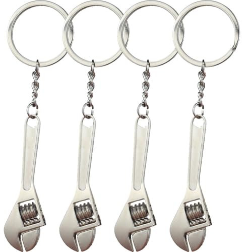 Glixoft 4 Pcs Adjustable Wrench Keychain Spanner Wrench Key Ring Multifunctional Spanner Pendent Hand Knurl Tool for Men Women