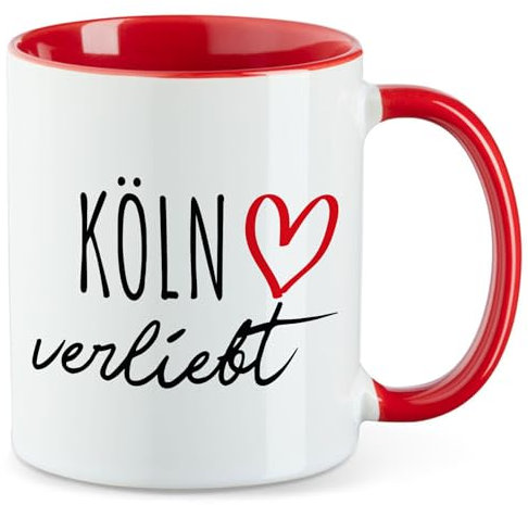 Huuraa Teetasse Köln verliebt Geschenk 330ml Rot Köln Präsent