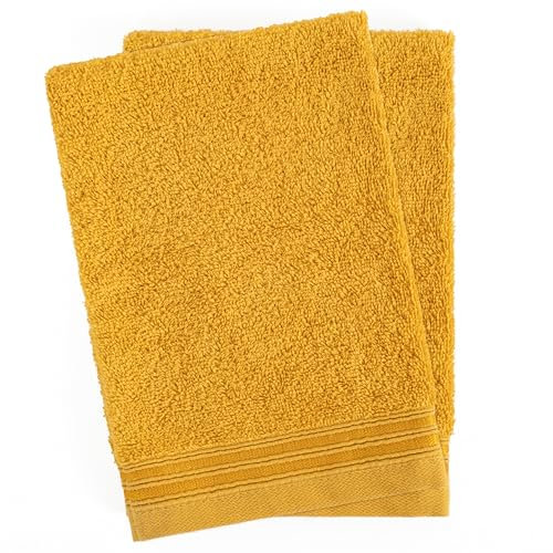 Hammetex 2er Set Waschhandschuh 15x22 cm, 100% Baumwolle mit Waschlappen Waschen Frottier, Superwuschel Weiche Qualität Strapazierfähig, Senf