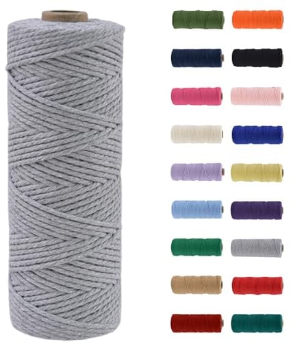 MORAINJAY Makramee Garn 2mm, Makramee Garn Grau, Makramee Baumwollgarn 2mmx100m, Baumwollkordel Natur, Baumwoll Bastelschnur für Basteln Stricken Boho Deko DIY Handwerk Wandbehang Wohnzimmer Balkon