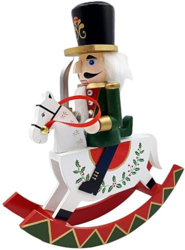 Keuyeo Wooden Rocking Horse Nutcracker Christmas Decorations Traditional Nutcracker Figures Desktop Home Ornament Xmas Party Supplies