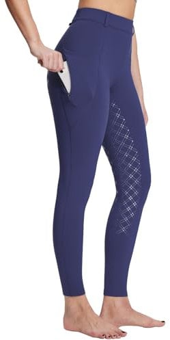 baleaf Damen Winter-Reithose Fleece-Reithose Vollbesatz Reithose Reißverschluss-Taschen Leggings Blau M