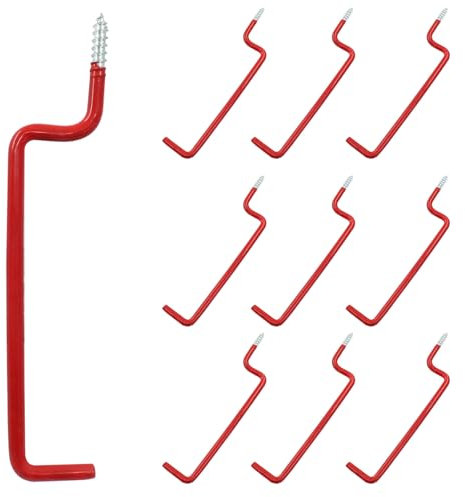 Unlorspy 10 Pcs Screw in Ladder Hook Red Screw-in Garage Hooks 19.2cm/7.56 Wall Mounted Hooks for Hanging Ropes, Ladder, and Folding Chair