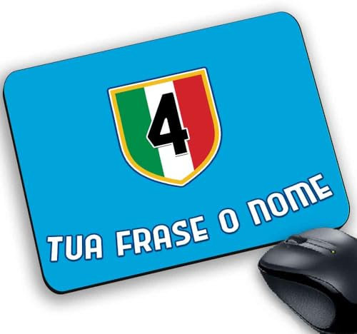Tappetino Mouse Pad Personalizzabile con nome frase ecc gadget compatibile Scudetto Stelle Stile maglia Calcio strisce (Tifoso Azzurro per Napoli Campione Again 4 scudetto)