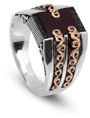 Jewellery Pit - Karneol Siegelring für Herren, 925 Sterling Silber, kleiner gravierter Fingerring, poliert, handgemacht, Vintage Verlobungsring, mit Adeau Silberputztuch (59)