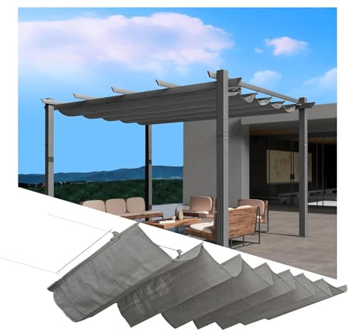 Auvent de rechange imperméable et rétractable pour jardin, tonnelle, terrasse et pergola avec corde antidérapante, 2 m x 3 m