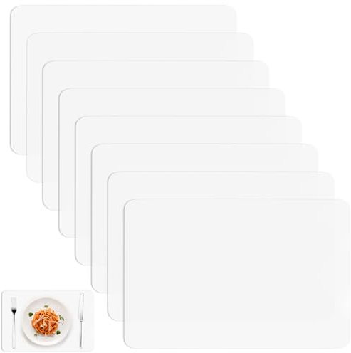 8 Pcs Table Placemats Set of 8, Plastic Table Mats, 15.7x11.8 Translucent Place Mats, Non-Slip Washable Heat Resistant Placemats Set for Kitchen Restaurant Dining Tables