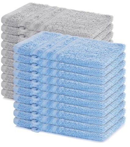 Lavea® 20er Set Waschhandschuh 15x21 cm – Delphinblau & Silber | 100% Baumwolle, weicher Frottee Waschlappen, hautfre&lich, waschbar & strapazierfähig – Frottierserie Elena
