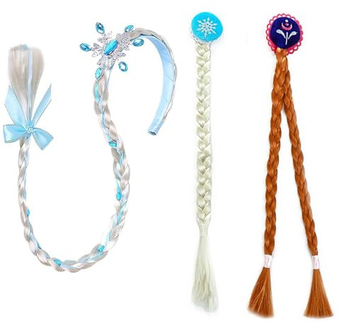 JINJUMEI 3 Pièces Tresse Cheveux Princesse, Perruque Princesse Enfant, Princesse Serre-tête de Perruque Tressée, Princesse Enfants Tresse pour le Cosplay, la Photographie et les Fêtes D'anniversaire