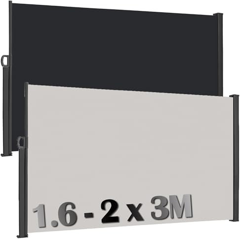 Suusolny Seitenmarkise aus rostfreiem Stahl Markise ausziehbar Sichtschutz für Balkon Garten Windschutz Sonnenschutz Blickdicht Seitenrollo mit Wandhalterung Seitenwandmarkise - Anthrazit - 1.6x3m