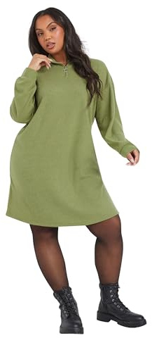 Yours Curve Zip Neck Ribbed Jumper Dress - Women's - Plus Size Curve Green