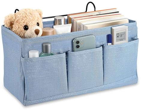 Net Nachttisch-Hängeaufbewahrung,Bett Organizer Zum Einhänge,betttaschen hängeaufbewahrung,Bett-Organizer,Betttasche zum Einhängen 3 Fächer,Hänge-Aufbewahrungstasche für Zuhause,Schule,Wohnheim(Blau)