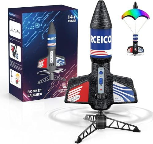 PDBEST Rocket Launcher for Kids, 200ft Flying Outdoor Rocket Toy with LED