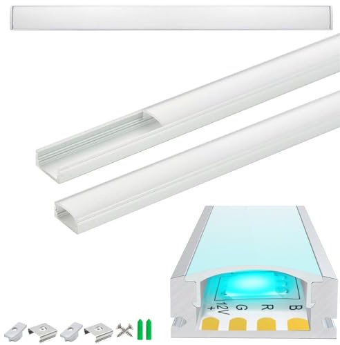 Body-Plus 1M Standard U-Shape LED Aluminum Profile for LED Strips – Aluminum Channel and LED Diffusers with End Caps and Mounting Clips for Cabinet, Shelf, Ceiling, and Indoor Lighting