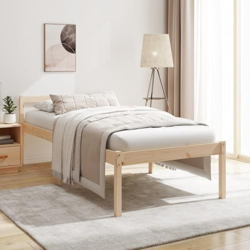 Mandloder Seniorenbett 100x200 cm Massivholz Kiefer, unbehandelt, mit Kopfteil, 45 cm Sitzhöhe, robuster Bettrahmen, ideal für Schlafzimmer