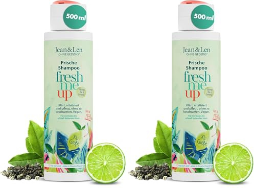Jean & Len Frische Shampoo Grüner Tee & Limette, für normales bis schnell fettendes Haar, schützt vor Feuchtigkeitsverlust, ausgleichende Pflege, ohne Silikone & Parabane, vegan, 500 ml