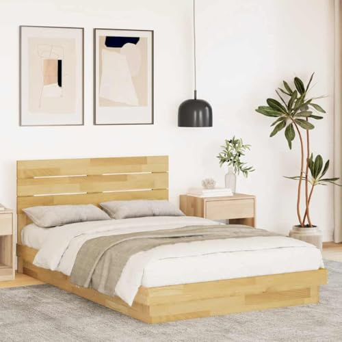 QZZCED Bettgestell mit robustem Kopfteil aus massivem Eichenholz, 120 x 190 cm, Lattenrost für optimale Unterstützung und Atmungsaktivität, kompaktes und platzsparendes Design