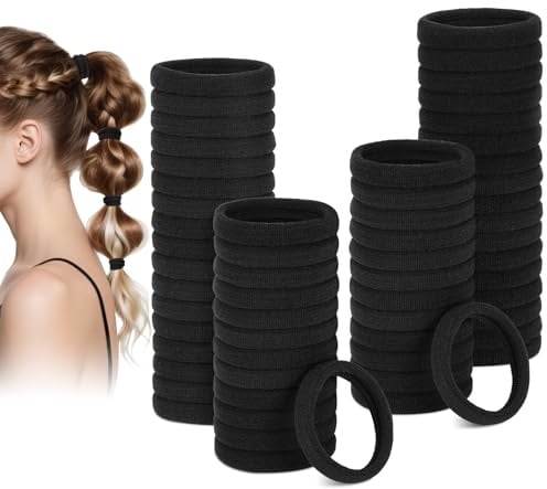 60 Hårsnoddar, Elastiskt Hårband för Kvinnor, Svarta Hårsnoddar utan Metall, Mjuka Elastiska Hårband, Perfekta för Tjockt Hår, Långvarig Komfort, Ponytail Holders för Barn, Flickor och Män