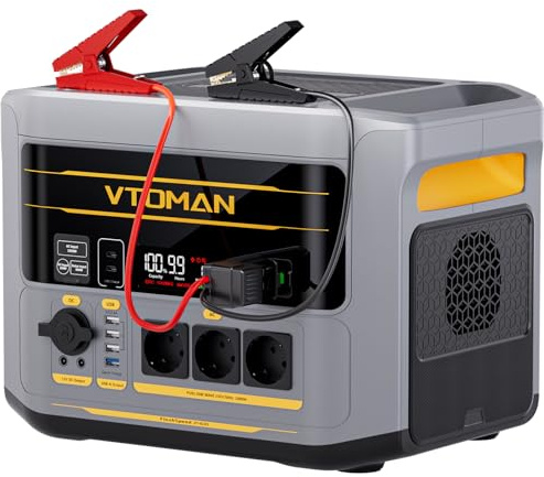 VTOMAN FlashSpeed 2400 Centrale Elettrica Portatile con Cavi di Avviamento | 2400W(3200W Picco) Generatore Solare, 1408Wh LFP Batteria, Espandibile a 2688Wh, Ricarica Rapida in 1 Ora per Campeggio, Casa