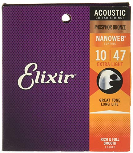 Elixir Nanoweb-Beschichtung, 16002 10-47 phosphor bronze acoustic guitar strings-extra light) 2 Packungen