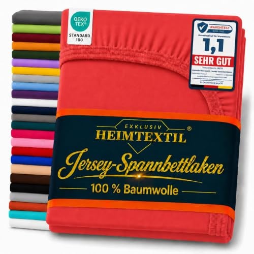 EXKLUSIV HEIMTEXTIL Jersey Spannbettlaken 140-160 x 200 cm Rot | BASIC Spannbetttuch-100% Baumwolle - 140 gsm - Oeko-Tex Zertifiziert - Steghöhe 30 cm - geeignet für Matratzenhöhe 25-30 cm