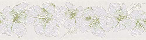 Livingwalls Bordüre Jette Joop Borte mit Blumen floral 5,00 m x 0,17 m grün weiß Made in Germany 959912 95991-2