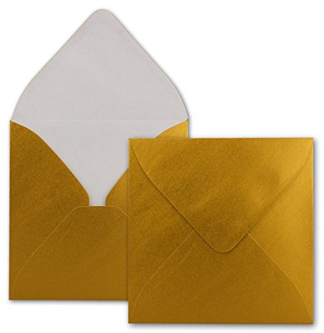 25x Quadratische Briefumschläge in Gold Metallic - 15,5 x 15,5 cm - ohne Fenster, mit Nassklebung - 110 g/m² - Für Einladungskarten zu Hochzeit, Geburtstag und mehr - Serie FarbenFroh
