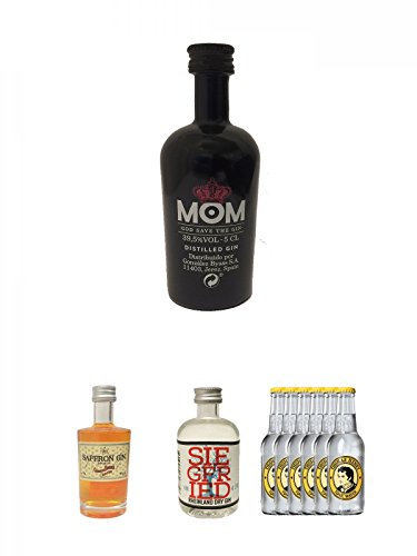 Mom God Save the Gin England 0,05 Liter Miniatur + Boudier Saffron Frankreich Gin 0,05 Liter + Siegfried Rheinland Dry Gin Deutschland 0,04 Liter Miniatur + Thomas Henry Tonic Water 6 x 0,2 Liter