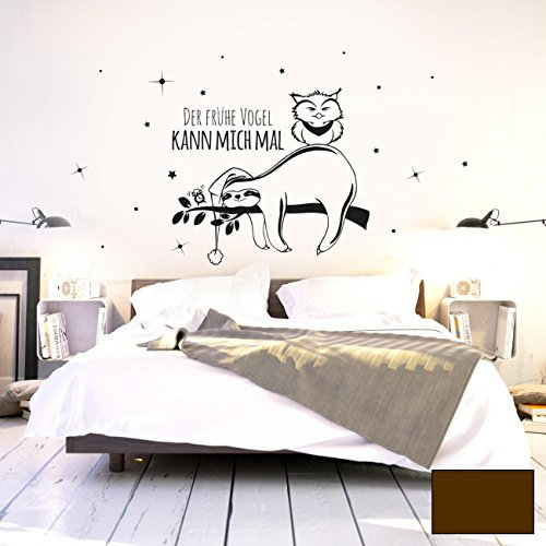 Wandtattoo Wandaufkleber Wandbild Faultier Eule Der frühe Vogel kann mich mal M2045 ilka parey wandtattoo-welt® - ausgewählte Farbe: *schokobraun* - ausgewählte Größe: *XL - 100cm breit x 54cm hoch*