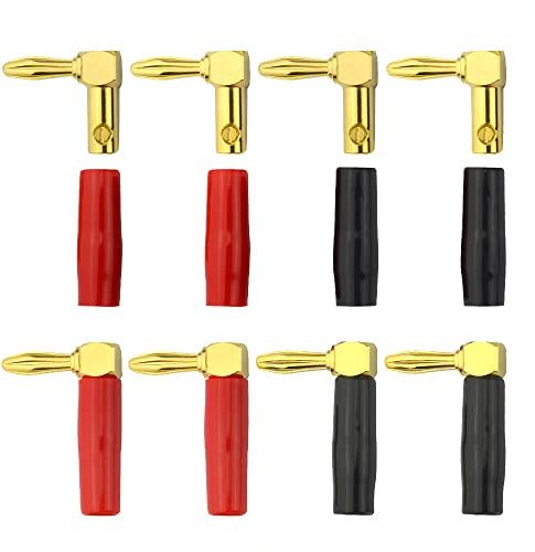 WMYCONGCONG Lot de 8 Fiches bananes à 90 degrés pour haut-parleurs Connecteurs à vis à angle droit de type banane pour prises audio