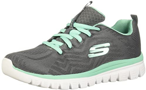 Skechers Women's Graceful Get Connected Sneaker, Charcoal Mesh/Green Trim, 4 UK Wide
