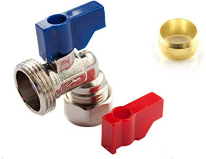Wärmer System Washing Machine Angle Valve with Handle, 15mm x 3/4 BSP Connection, Brass Construction with Extra Olive Fitting, Chrome Finish