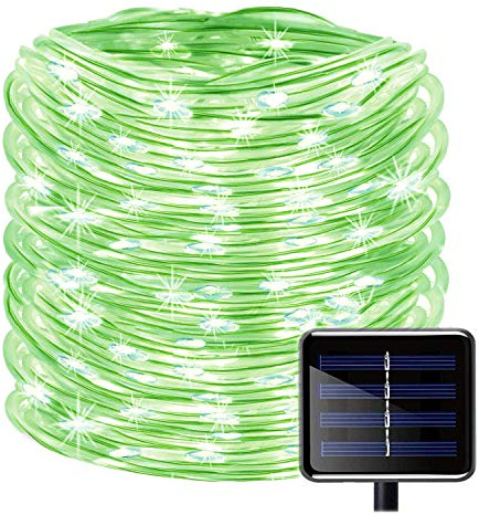 KINGCOO 100 LEDs Solar Rope String Lights, Waterproof 39ft/12M Copper Wire Outdoor Tube Fairy String Lights for Christmas Garden Yard Path Fence Tree Backyard (Green)