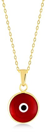 Rote Bösen Blicks Halskette aus 14 Karat/585 Echtgold | Schmuck aus Gelbgold für Damen | Goldkette mit Nazar Boncuk | Frauen Kette mit Böser Blick Anhänger | Geburtstagsgeschenk, Länge 45 cm