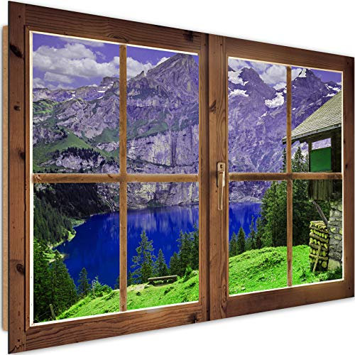 Imagen Foto Ventana Falsa Mural Arte Decorativo Montes Lago Multi 60x40 cm