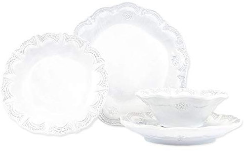 Vietri Incanto Lace Service de table italien 4 pièces avec bols à céréales/pâtes et assiettes à salade/dîner en faïence