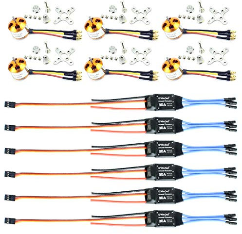 QWinOut A2212 2200KV Brushless Outrunner Motor W/Mount 6T + 30A ESC Controller for DIY RC Quadcopter Multicopter UFO (6 Set)
