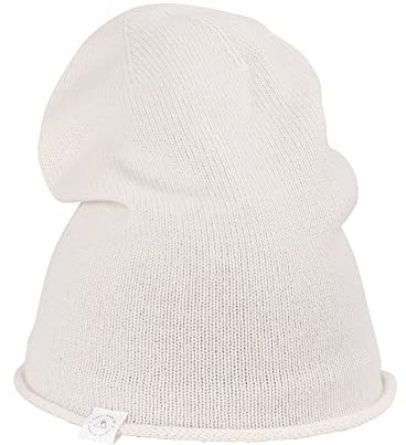 100% Kaschmir Beanie Mütze | Strickmütze für Damen und Jugendliche (Weiß)