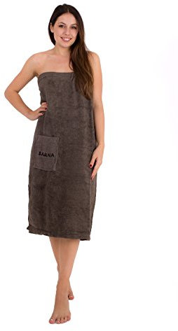 Julie Julsen Saunakilt für Damen 90 x 150 cm Druckknöpfen und Gummizug 100% Baumwolle Tasche aufgesetzt Anthrazit