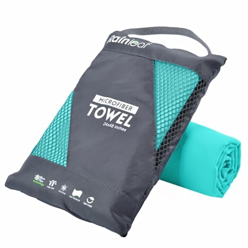 Rainleaf Mikrofaser-Handtuch, perfektes Reise-, Sport- und Strandtuch. Schnell trocknend, super saugfähig, ultrakompakt. Geeignet für Camping, Rucksackreisen, Fitnessstudio, Strand, Schwimmen, Yoga,