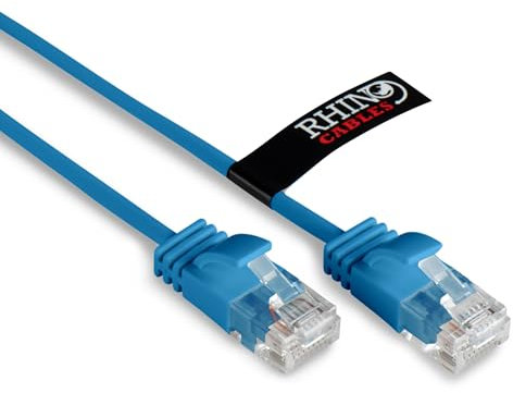 rhinocables Slim CAT 6 High-Speed Gigabit Ethernet Cable - Patch Network Lead for LAN| Snagless UTP Design, LSZH Jacket | RJ45 Connector for Internet, Router, Modem, Smart TV, PC & More (1m, Blue)