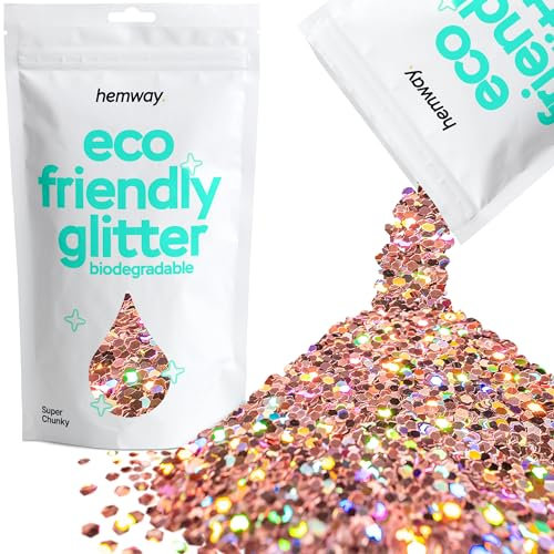 Hemway Eco Friendly Biodegradable Glitter - Rose Gold Holographic | Super Chunky Plant-Based Metallic Flakes for Arts & Resin Crafts | Bio Supplies for Festival, Hair, Face, Body & Nail Art | 100 g
