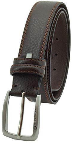 Sergio Tacchini Herren Gürtel Aus Echtem Leder, Rechteckige Schnalle, Nickelfrei, kürzbar Dunkelbraun Zwei Nähte 120 cm (tg 52-54)