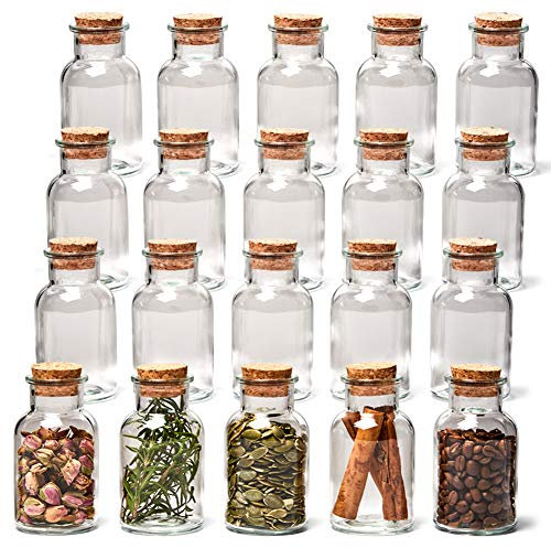 EZOWARE Set of 20 Glass Jars with Cork Lid, 150ml Clear Vials Bottles for Herbs, Seasonings, Spice, Kitchen Decorative Party Flavors