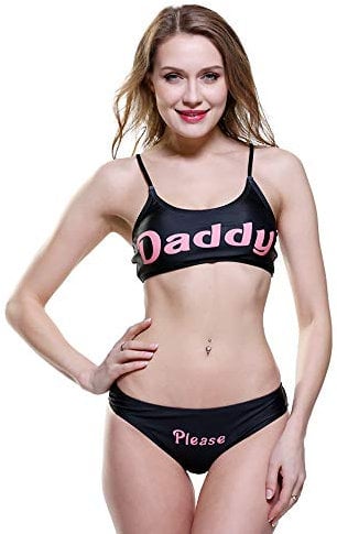 SINMIUANIME Damen-Dessous-Set Yes Daddy, BH und Unterwäsche, für Mädchen, Erwachsene, Anime-Rollenspiel-Dessous, Schwarz, 36C-38C