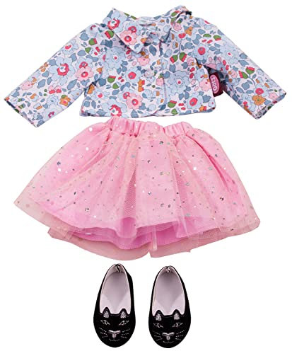 Götz 3403245 Kombination Glitzerblume - Puppenbekleidung Gr. XM - 4-teiliges Bekleidungs- und Zubehörset für Stehpuppen 36 cm